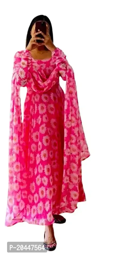 Pink Georgette Gown with Dupatta for women