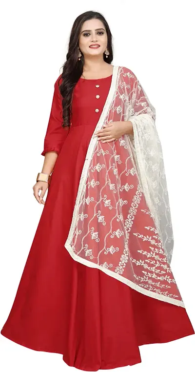 New Style Silk Solid Anarkali Gown with Dupatta