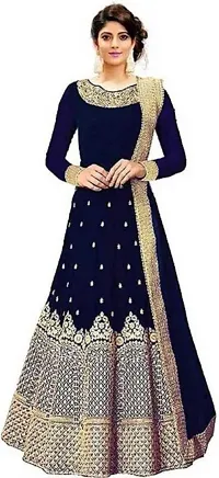 NILKANTH ENTERPRISE Taj Jari Blue Gown Embroidered Anarkali Silk Blend Blue Full Sleeve Round Neck Semi Stitched Women Wedding::Casual::Party & Festive::Wedding & Festive Gown