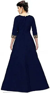 Trendy Silk Blend Navy Blue Round Neck Full Sleeve Embroidered Gown With Dupatta Set For Women-thumb1