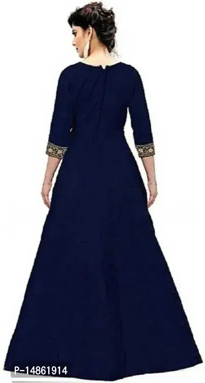 Trendy Silk Blend Navy Blue Round Neck Full Sleeve Embroidered Gown With Dupatta Set For Women-thumb2