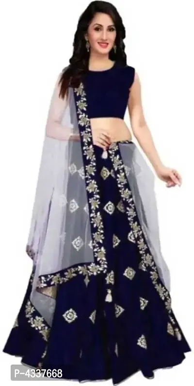 RamKrupa Creation  Embroidered Semi Stitched Lehenga Choli  (Navy Blue)-thumb0