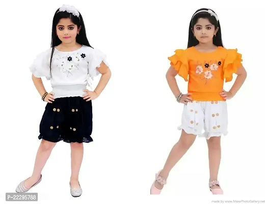 Stylish Girls Cotton Top with Bottom Set Pack of 2