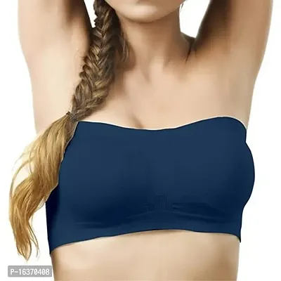 Meera's Era Women's Non-Padded, Non-Wired Nylon and Spandex Seamless Tube Bra (Free Size) (Size 28 to 36) Dark Blue