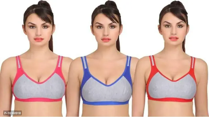 Meera's Era Women's Cotton Blend Sports Bra Non Padded Pack of 3(Size-40,Color-Pink,Red,Blue)