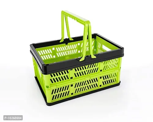 Meera's Era Plastic Shopping Basket, Folding Storage Crate, Stackable Grocery Bin Basket with Handle Used for Haul Groceries Car Trunk Storage,Multicolor(SHOPPING BASKET)-thumb3