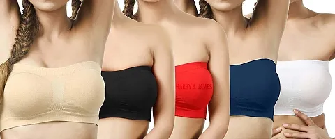 Meera's Era Women's Non-Padded, Nylon and Spandex Seamless Tube Bra (Freesize) (Size 28 to 36) - Pack of 5