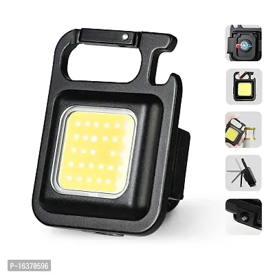 Meera's Era Multifunction Keychain Led Light, Magnetic Base and Folding Bracket Mini Cob 500 lumens Rechargeable Multifunctional Keychain Emergency Light Keychain, Metal (Square with 3 Modes)-thumb0