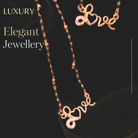 Mangalsutra Set Pendant Love Heart Shaped Excellent Finished Fancy Latest Design Trendy Party Wear American Diamond One Gram Gold Mangal sutra Necklace