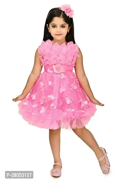 MAHEVEEN Fashion Beautiful Frock Dress for Baby Girls, Frock with Soft Satin, Midi/Knee Length Festive/Wedding Dress|Birthday Gift Item Pack of - 01