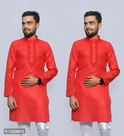 Embroidered Cotton Kurta Pack of 2-thumb0