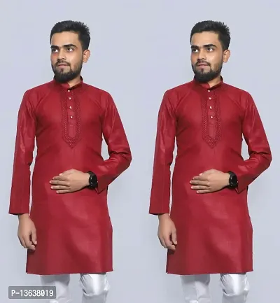 Embroidered Cotton Kurta Pack of 2