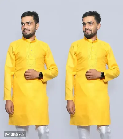 Embroidered Cotton Kurta Pack of 2-thumb0