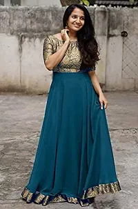 Stunning Blue Georgette Self Design Stitched Gown For Women-thumb1