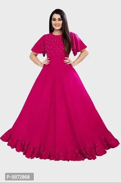 Alluring Pink Rayon Self Design Dresses For Women-thumb0