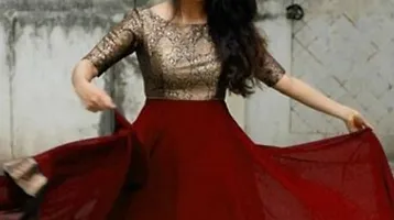 Stunning Maroon Georgette Self Design Stitched Gown For Women-thumb1