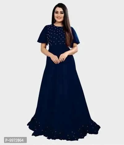 Alluring Navy Blue Rayon Self Design Dresses For Women