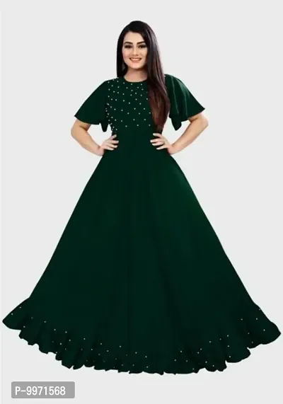 Reliable Olive Rayon Self Design Stitched Gown For Women-thumb0