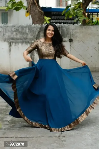 Alluring Blue Georgette Self Design Dresses For Women