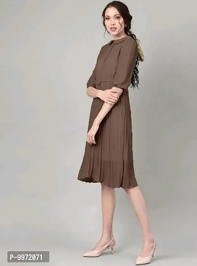 Alluring Brown Georgette Self Design Dresses For Women