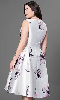 Stylish White Satin Printed A-Line Dress-thumb1