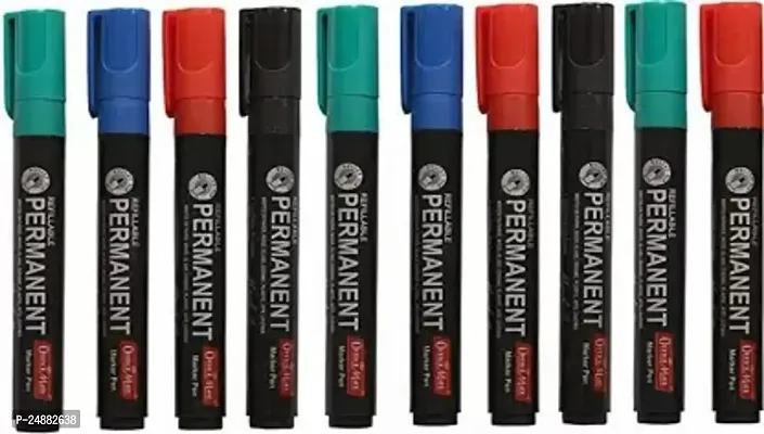 Refillable Permanent Marker Black,Blue,Red,Green - Pack Of 10