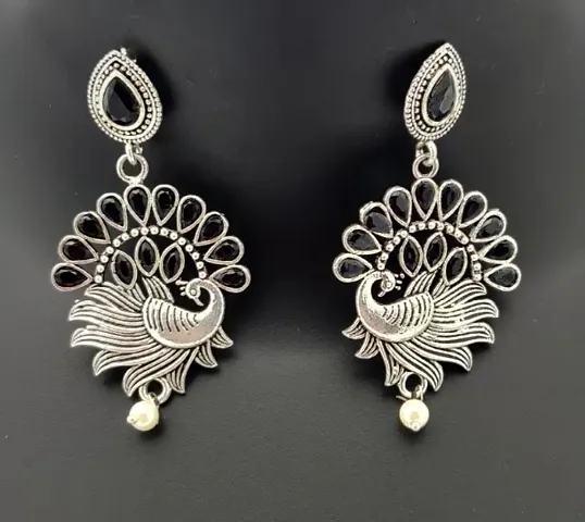 Antique Oxidized Silver Designer Earrings