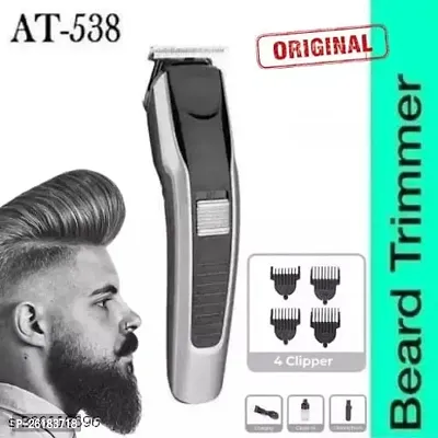 AT-538 Rechargeable Hair Beard Trimmer for Men Trendy Styler HTC Trimmer Stainless Steel Sharp Blade Beard Shaver (Black)11-thumb4