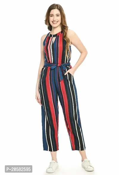 Women Dark Multicolor Striped basic Jumpsuit-thumb0