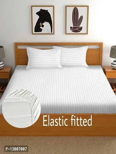 Classic Comfy Cotton Elastic Fitted 1 Double Bedsheet With 2 Pillow Covers