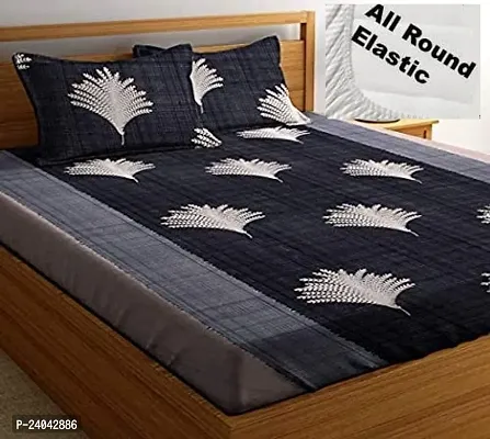 fully Elastic Double bedsheet with 2 pillow covers-thumb0