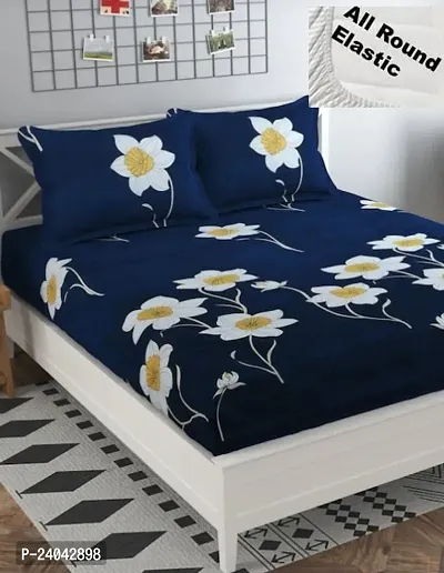 fully Elastic Double bedsheet with 2 pillow covers-thumb0