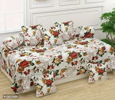 Designer Diwan 8 pcs set ( 1 Diwan bedsheet, 2 bolster covers and 5 cushion covers)