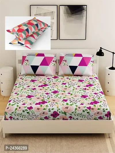 Trending all corner fully Elastic bedsheet Double with 2 pillow covers-thumb0