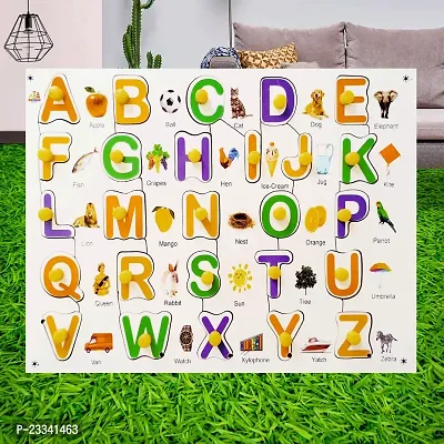 Wooden Capital Alphabet with Picture Puzzle for Kids - Age 2-5 Y (Pack of 1Pc) (26 Pieces)-thumb0