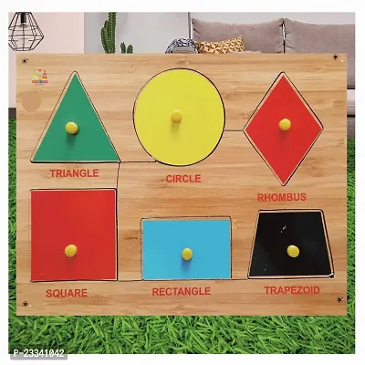 Wooden 6 Basic Shapes Puzzle Board for Kids - Age 2-5 years (Pack of 1Pc)-thumb0
