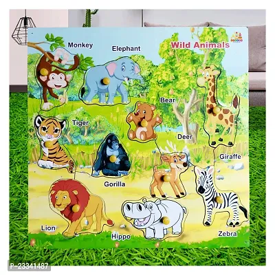 Wooden Premium Animal Puzzle Board with Picture for Kids - Age 2-5 years (Pack of 1Pc)