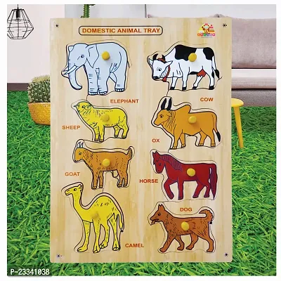 Wooden Domestic Animal Puzzle Board for Kids - Age 2-5 years (Pack of 1Pc) (8 Pieces)