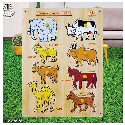 Wooden Domestic Animal Puzzle Board for Kids - Age 2-5 years (Pack of 1Pc)-thumb0