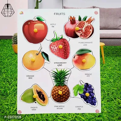 Wooden Fruits Puzzle Board with Knob for Kids - Age 2-5 years (Pack of 1Pc)-thumb0