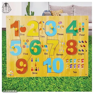 Wooden 1-10 Number with Picture Puzzle for Kids - Age 2-5 years (Pack of 1Pc) (1 Pieces)