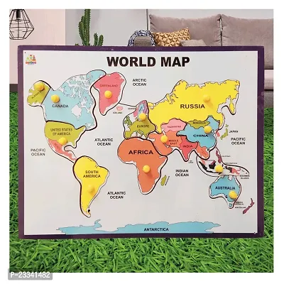 Wooden World Map Puzzle Board for Kids - Age 2-5 years (Pack of 1Pc) (1 Pieces)