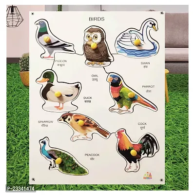 Wooden Birds Puzzle Board with Knob for Kids - Age 3+ years (Pack of 1Pc)-thumb0