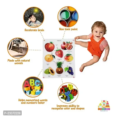 Wooden Fruits Puzzle Board with Knob for Kids - Age 2-5 years (Pack of 1Pc)-thumb5