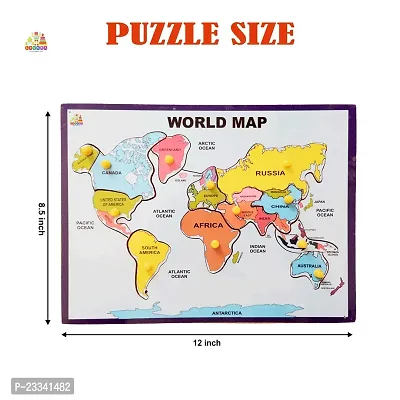 Wooden World Map Puzzle Board for Kids - Age 2-5 years (Pack of 1Pc) (1 Pieces)-thumb3