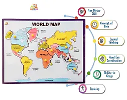 Wooden World Map Puzzle Board for Kids - Age 2-5 years (Pack of 1Pc) (1 Pieces)-thumb3