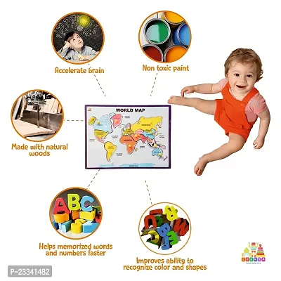 Wooden World Map Puzzle Board for Kids - Age 2-5 years (Pack of 1Pc) (1 Pieces)-thumb5