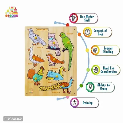 Wooden Birds Puzzle Board for Kids - Age 2-5 years (Pack of 1Pc) (8 Pieces)-thumb2