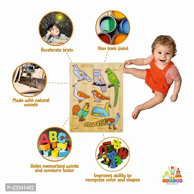 Wooden Birds Puzzle Board for Kids - Age 2-5 years (Pack of 1Pc) (8 Pieces)-thumb4