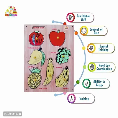 Wooden Fruits Puzzle Board for Kids - Age 2-5 years (Pack of 1Pc) (8 Pieces)-thumb2